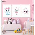 Σύνθεση Με Πίνακες Καμβάδες 60x40 - 3 Τεμάχια - Little Cute Kitty