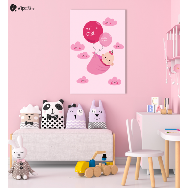 Πίνακας Καμβάς Baby Girl's Name and Date of Birth