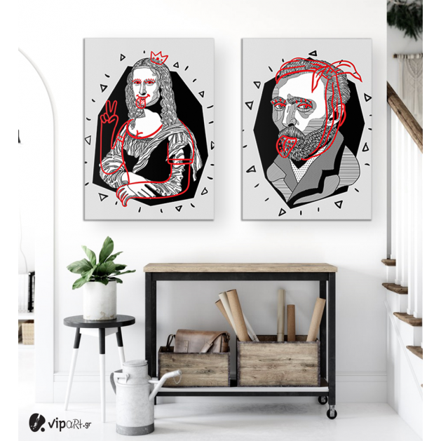 Σύνθεση με πίνακες Καμβάδες : Mona Lisa Van Gogh modern vector art - 2 Τεμάχια 70x50