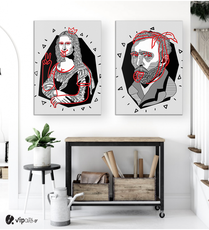 Σύνθεση με πίνακες Καμβάδες : Mona Lisa Van Gogh modern vector art - 2 Τεμάχια 70x50
