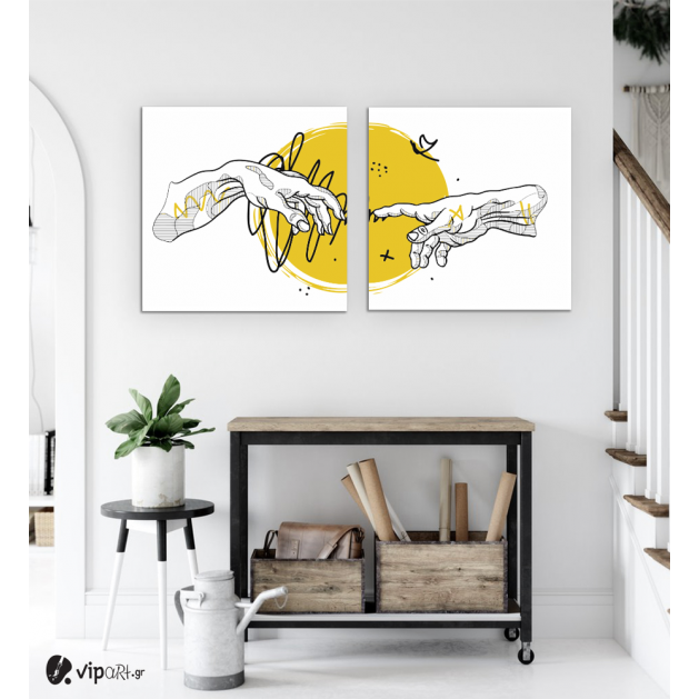 Σύνθεση Με Πίνακες Καμβάδες 60x60 - 2 Τεμάχια - The Creation of Adam by Michelangelo