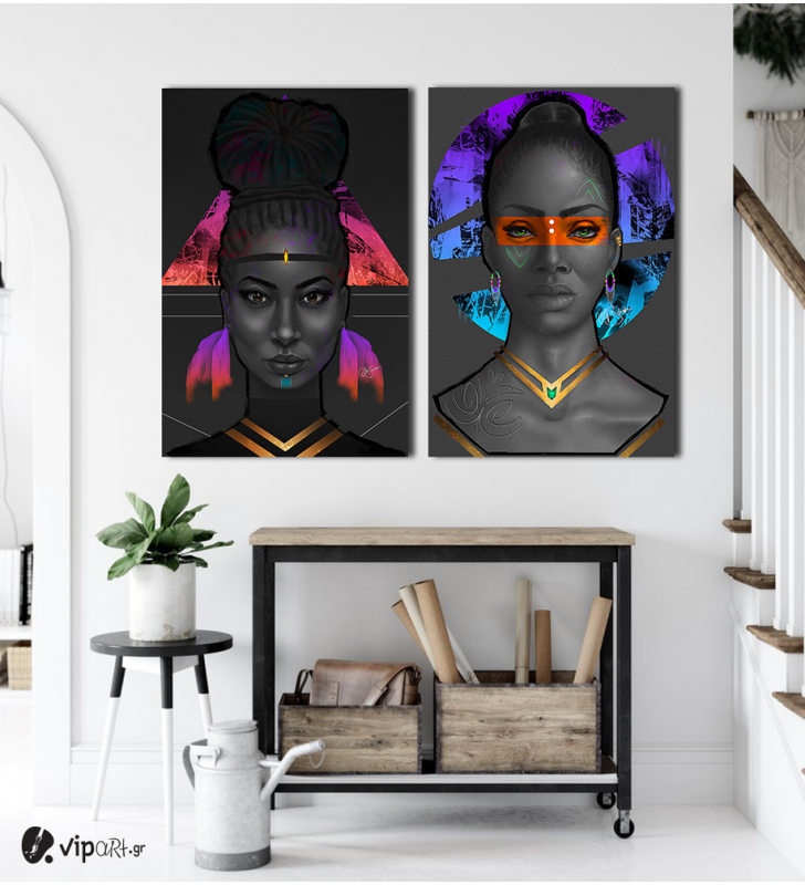 Σύνθεση με πίνακες Καμβάδες : Portrait Women seductive look - 2 Τεμάχια 70x 50