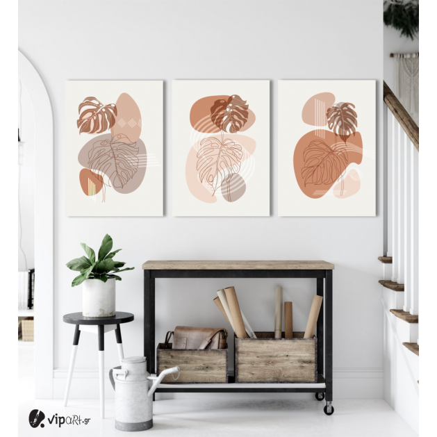 Σύνθεση Με Πίνακες Καμβάδες 70x50 - 3 Τεμάχια - Modern Abstract Boho Leaves