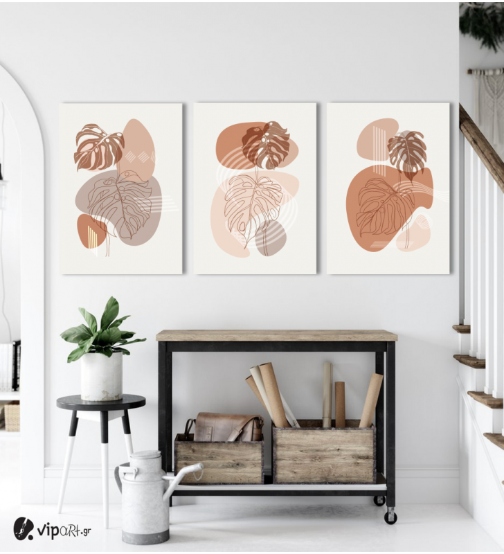 Σύνθεση Με Πίνακες Καμβάδες 70x50 - 3 Τεμάχια - Modern Abstract Boho Leaves