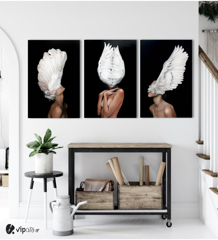 Σύνθεση Με Πίνακες Καμβάδες 60x40 - 3 Τεμάχια - Angel Woman