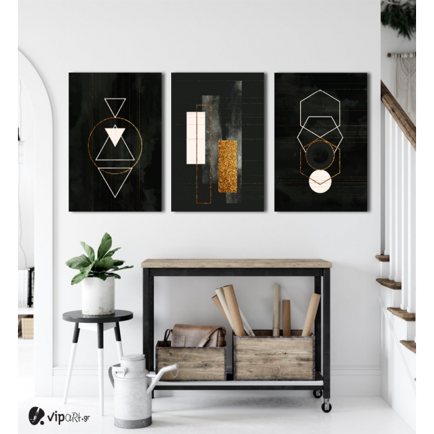 Σύνθεση Με Πίνακες Καμβάδες 60x40 - 3 Τεμάχια - Gold & White Symbols