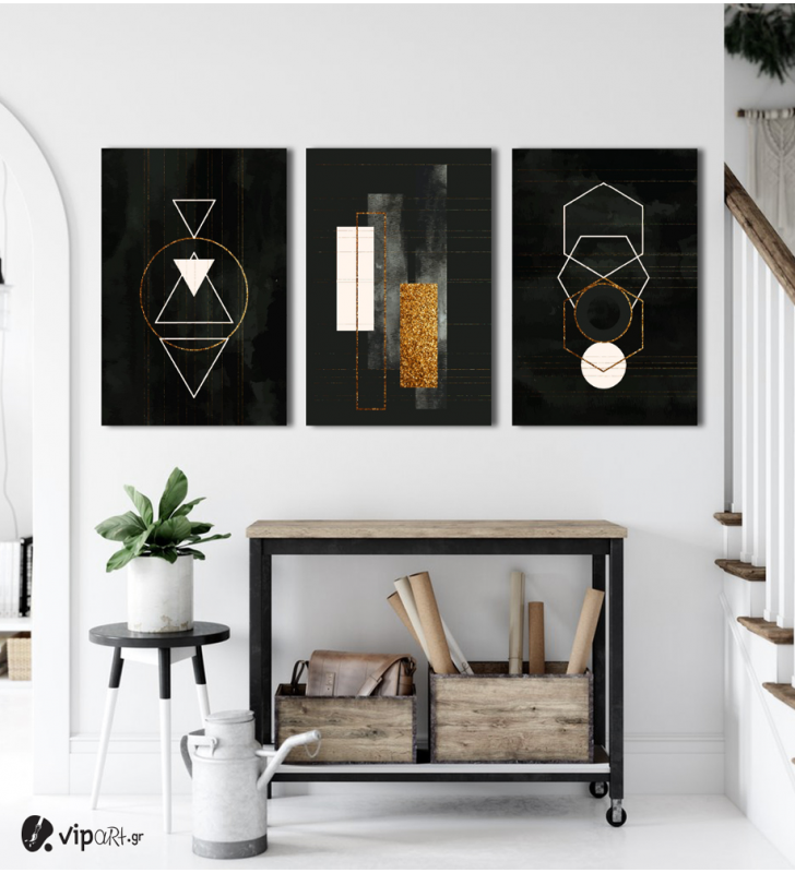 Σύνθεση Με Πίνακες Καμβάδες 60x40 - 3 Τεμάχια - Gold & White Symbols