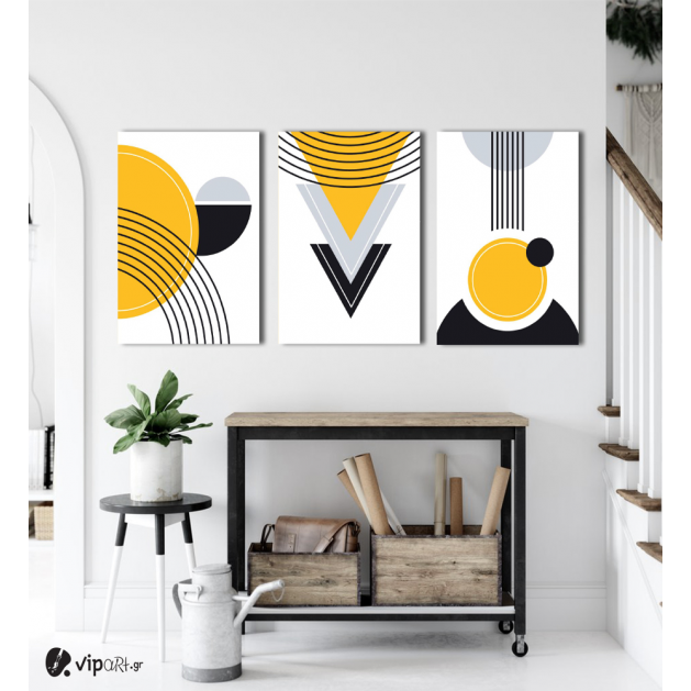 Σύνθεση Με Πίνακες Καμβάδες 60x40 - 3 Τεμάχια - Black & Yellow Art