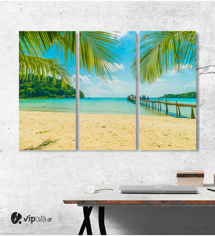 Καμβάς Τρίπτυχος Πίνακας Beach with Palm Trees