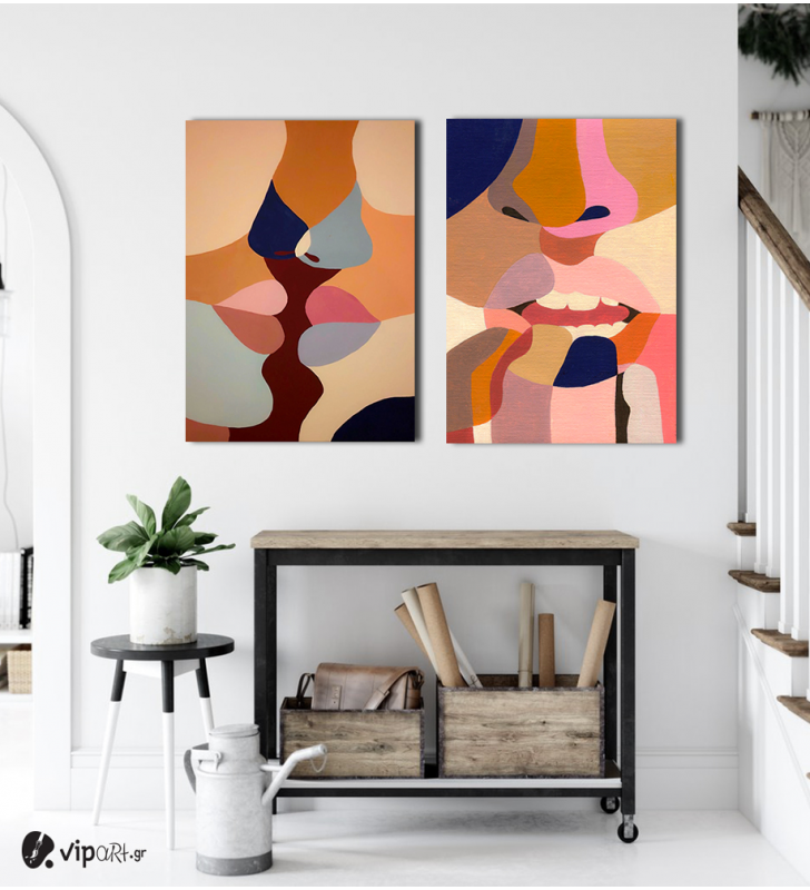 Σύνθεση με πίνακες Καμβάδες : Abstract Art Lips  - 2 Τεμάχια 70x 50
