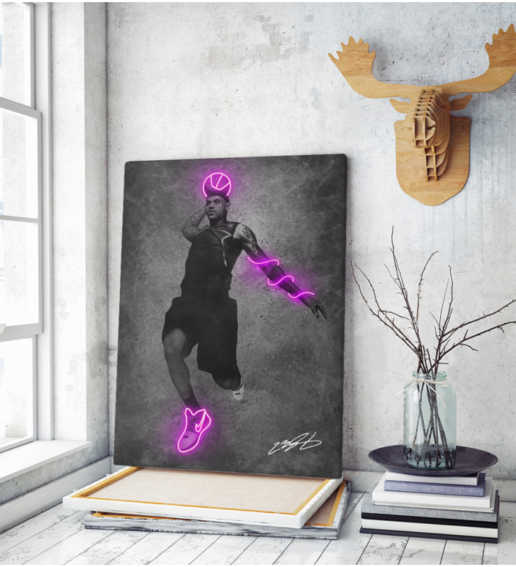Πίνακας σε Καμβά LeBron James Jump Neon Art