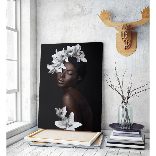 Πίνακας σε Καμβά Romantic Girl White Flowers