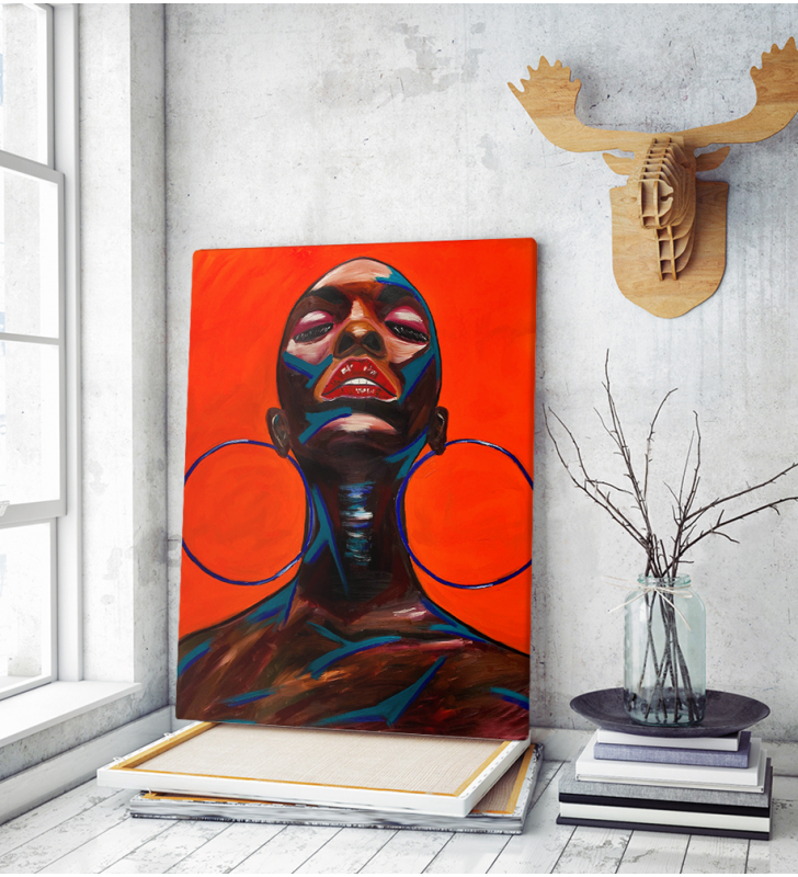 Πίνακας σε Καμβά Afro Woman with Earrings