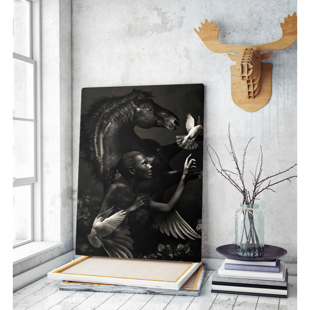Πίνακας σε Καμβά Woman with Black Horse