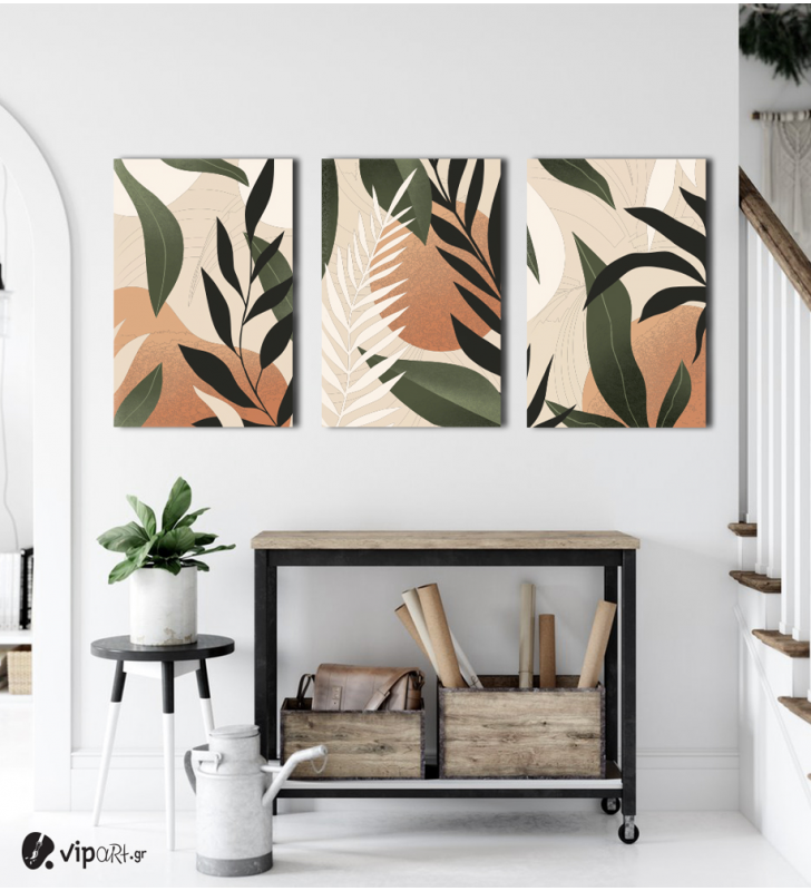 Σύνθεση Με Πίνακες Καμβάδες 60x40 - 3 Τεμάχια - Green Leaves