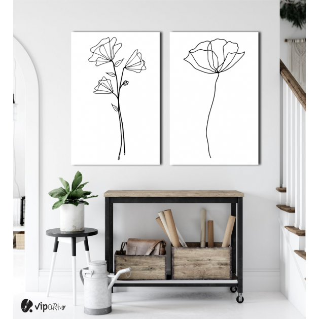 Σύνθεση με πίνακες Καμβάδες : One line Flowers - 2 Τεμάχια 70x50