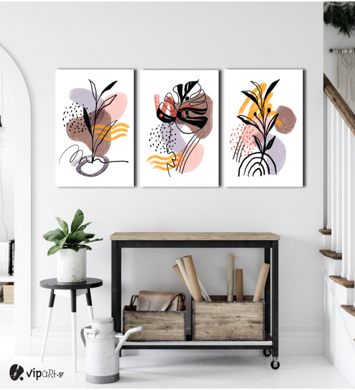 Σύνθεση Με Πίνακες Καμβάδες 60x40 - 3 Τεμάχια - Abstract Modern Flower art