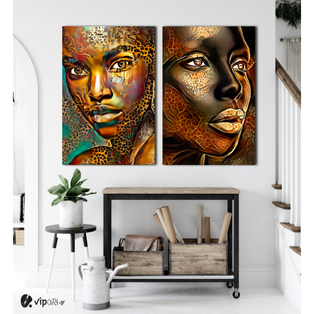 Σύνθεση με πίνακες Καμβάδες : Woman Art Leopar - 2 Τεμάχια 70x50