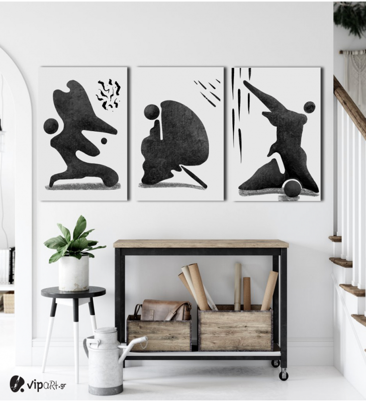 Σύνθεση Με Πίνακες Καμβάδες 60x40 - 3 Τεμάχια - Black Abstract Art