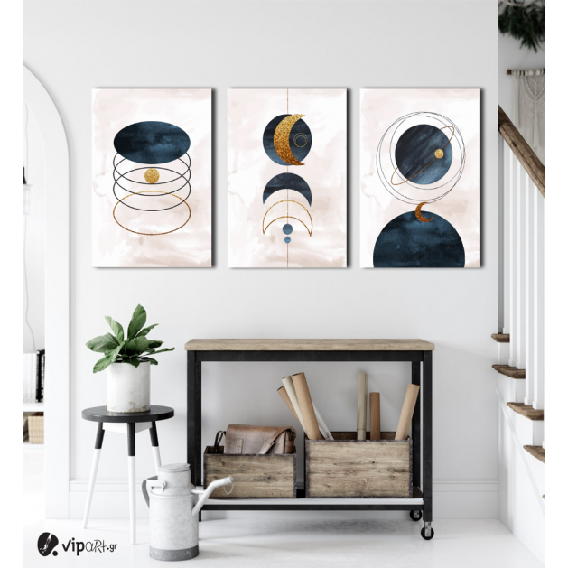 Σύνθεση Με Πίνακες Καμβάδες 60x40 - 3 Τεμάχια - Minimal Symbols Moon