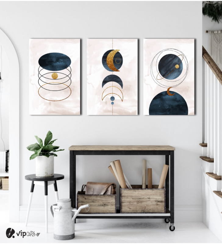 Σύνθεση Με Πίνακες Καμβάδες 60x40 - 3 Τεμάχια - Minimal Symbols Moon
