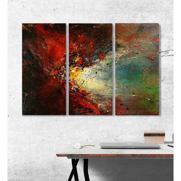 Μοντέρνος Τρίπτυχος Καμβάς Abstract Art Red Color