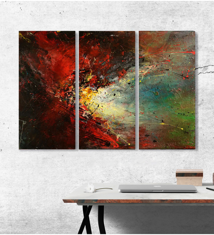 Μοντέρνος Τρίπτυχος Καμβάς Abstract Art Red Color
