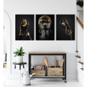 Σύνθεση Με Πίνακες Καμβάδες 70x50 - 3 Τεμάχια - Black And Gold Jewelry