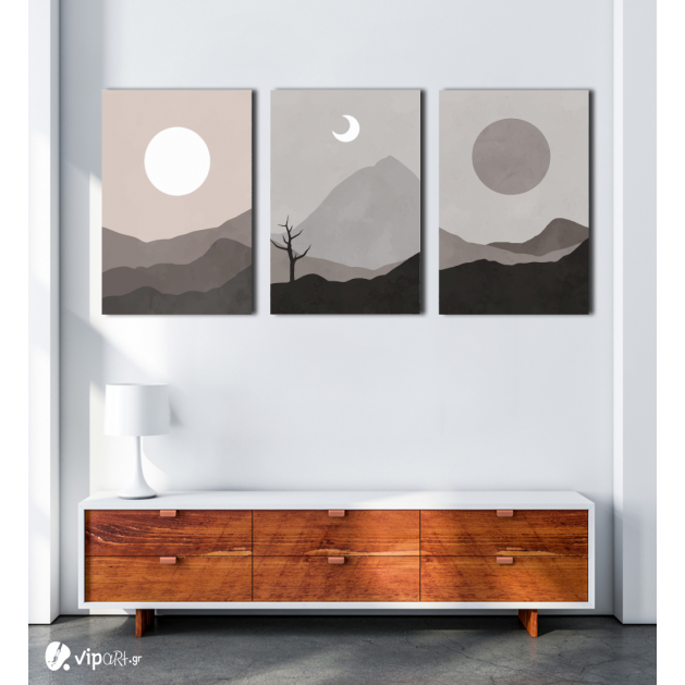 Σύνθεση Με Πίνακες Καμβάδες 60x40 - 3 Τεμάχια -Minimal Moon Art