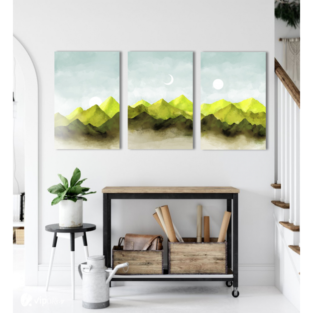 Σύνθεση Με Πίνακες Καμβάδες 60x40 - 3 Τεμάχια - Abstract Green Theme