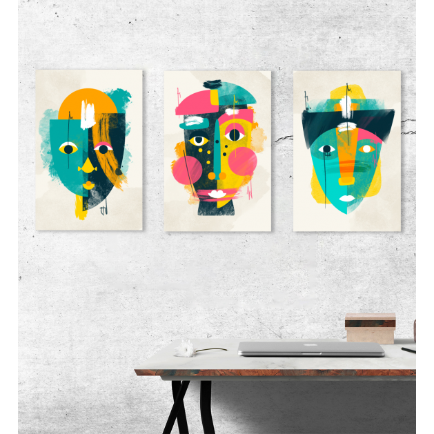 Σύνθεση Με Πίνακες Καμβάδες 60x40 - 3 Τεμάχια - Ethnic Abstract