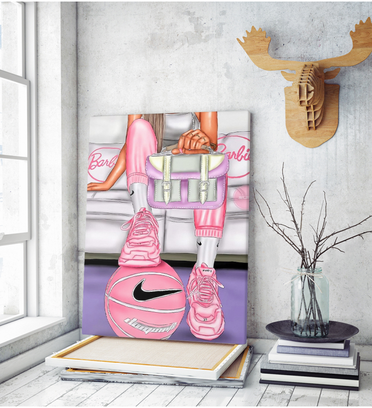 Πίνακας σε Καμβά : Pink Girly Illustration