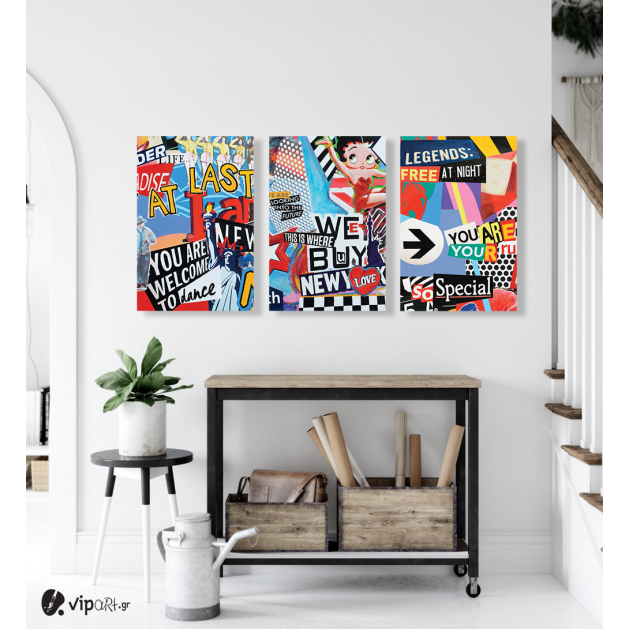 Σύνθεση Με Πίνακες Καμβάδες 60x40 - 3 Τεμάχια - Pop Art Synthesis