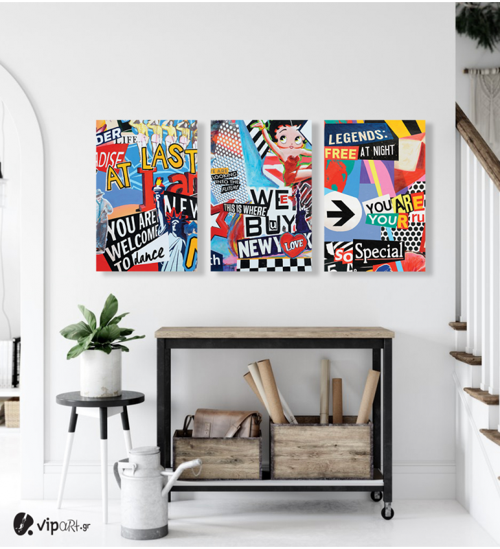 Σύνθεση Με Πίνακες Καμβάδες 60x40 - 3 Τεμάχια - Pop Art Synthesis