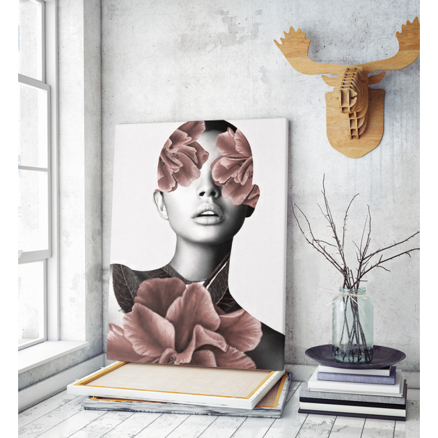 Πίνακας σε Καμβά : Pink Floral Portrait Woman