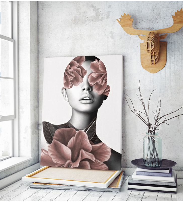 Πίνακας σε Καμβά : Pink Floral Portrait Woman