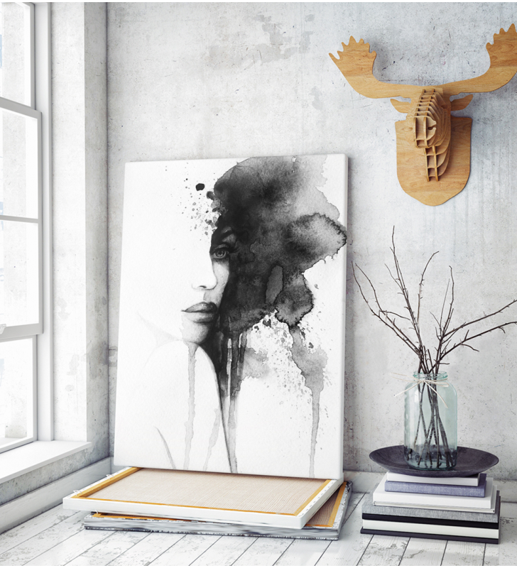 Πίνακας σε Καμβά : Black And White Lady Painting