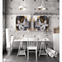 Σύνθεση Με Πίνακες Καμβάδες 60x60 - 2 Τεμάχια - Lady Gold Flowers