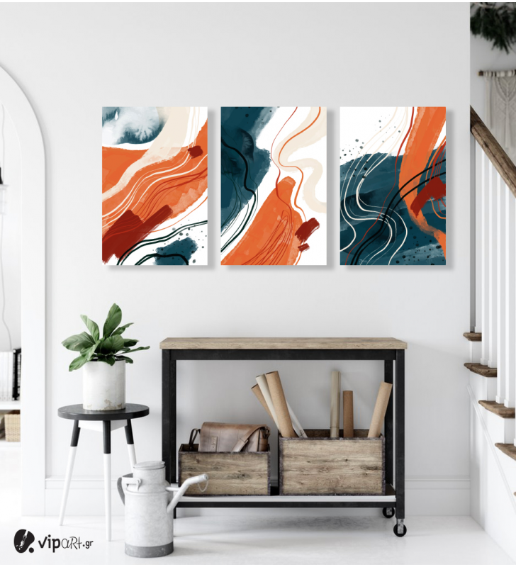 Σύνθεση Με Πίνακες Καμβάδες 60x40 - 3 Τεμάχια - Abstract Orange Synthesis