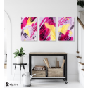 Σύνθεση Με Πίνακες Καμβάδες 60x40 - 3 Τεμάχια - Abstract Pink and Yellow Synthesis