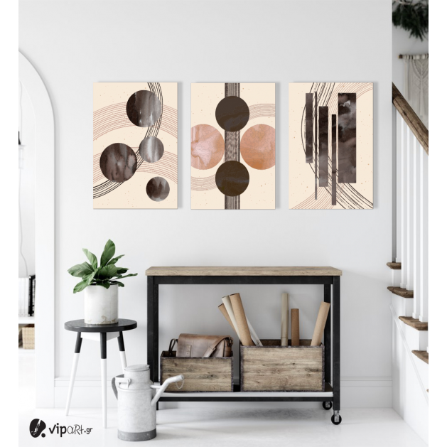 Σύνθεση Με Πίνακες Καμβάδες 60x40 - 3 Τεμάχια - Minimal Circle Art