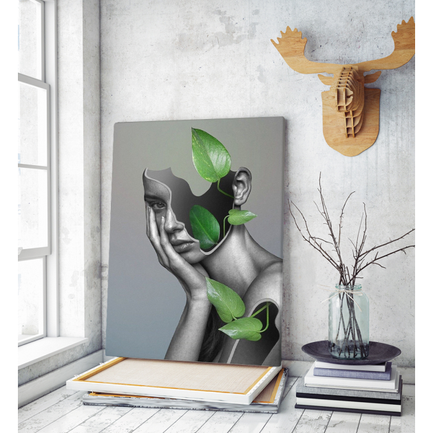Πίνακας σε Καμβά : Woman Portrait Leaf