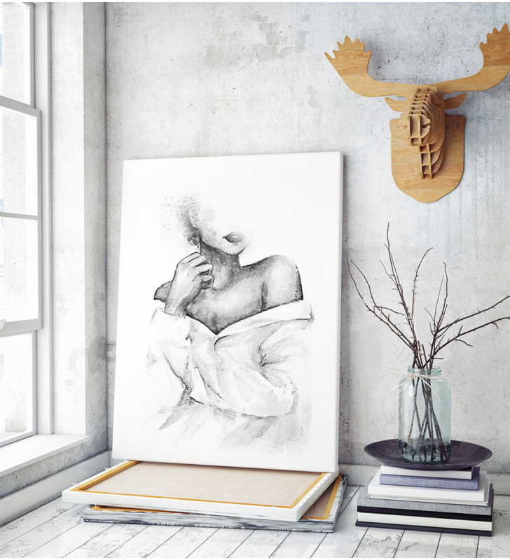 Πίνακας σε Καμβά : Black and White Lady Figure