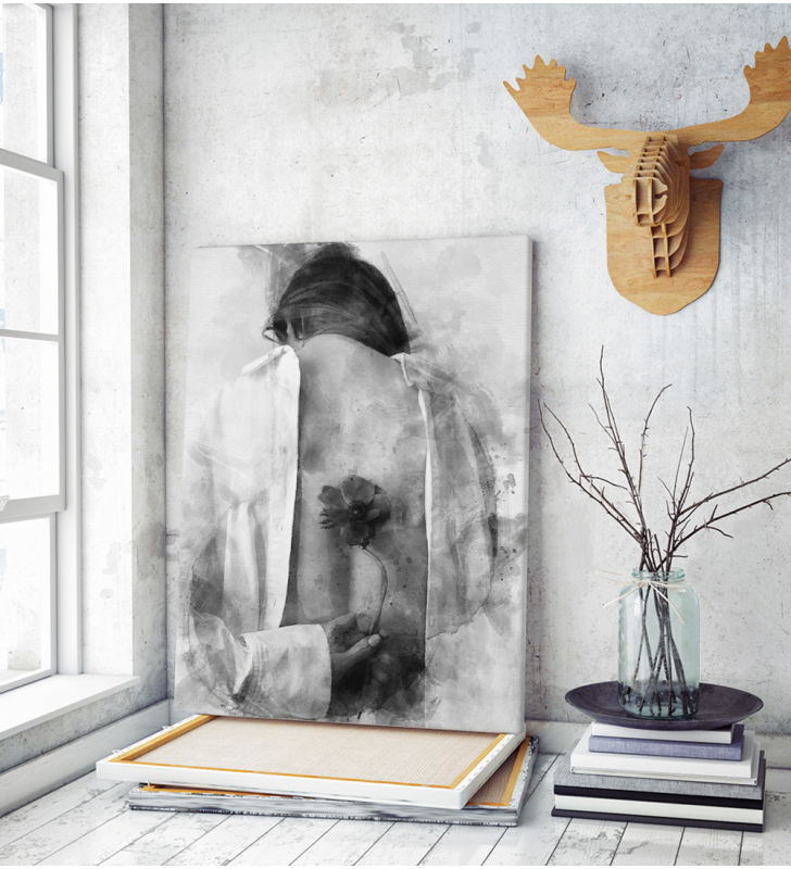 Πίνακας σε Καμβά : Black and White Rose Lady