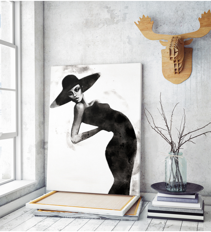 Πίνακας σε Καμβά : Black and White Pose Lady