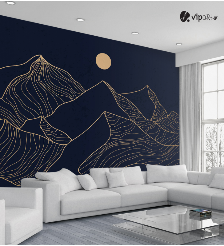 Αυτοκόλλητη Ταπετσαρία Τοίχου 3d : Abstract Gold Line Art Vector