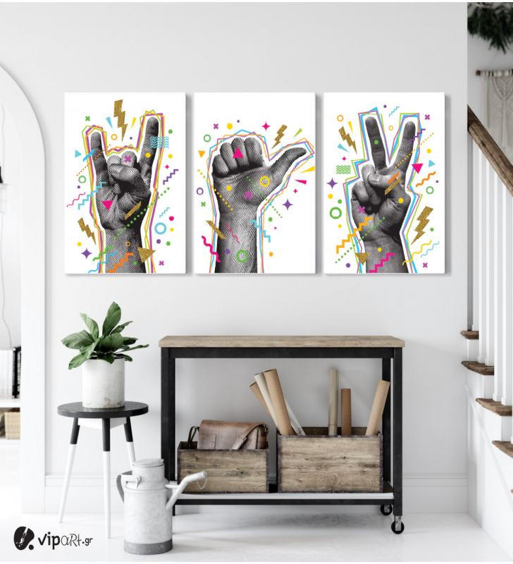 Σύνθεση Με Πίνακες Καμβάδες 60x40 - 3 Τεμάχια - Hand Art