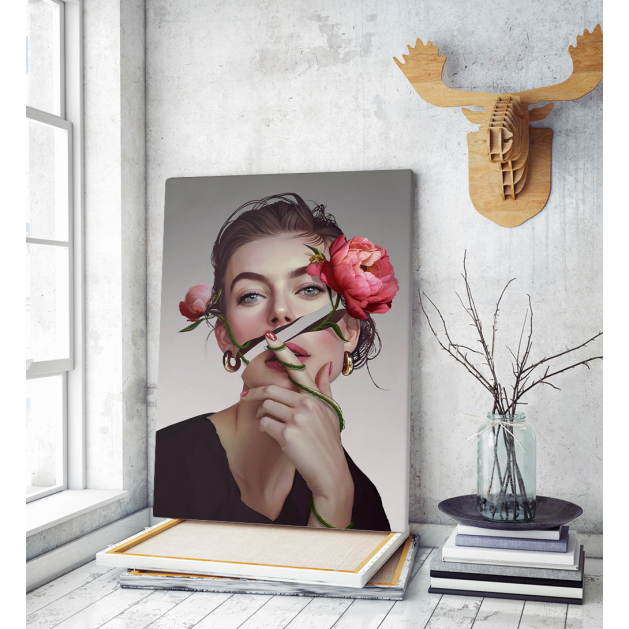 Πίνακας σε Καμβά : Surrealistic Woman Portrait With Flowers