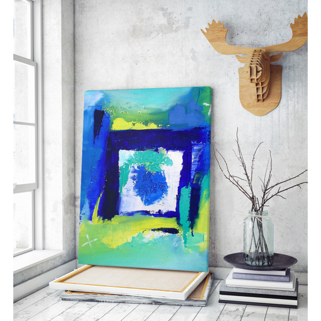 Πίνακας σε Καμβά : Abstract Blue Yellow and Green Canvas