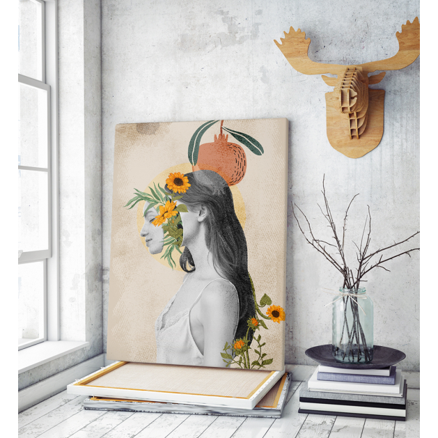 Πίνακας σε Καμβά : Nude Tone Woman Canvas with Flowers